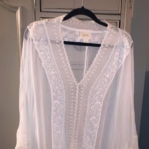 Anthro Maeve Ivory Sheer Blouse
